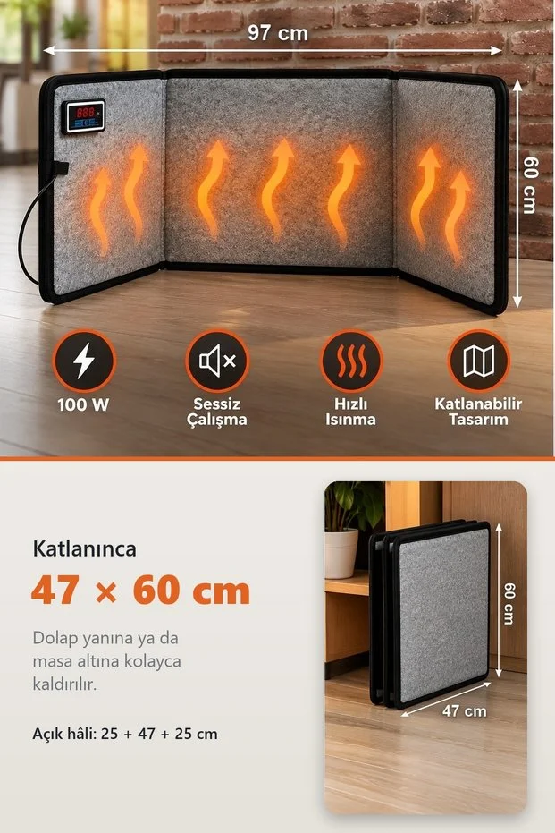 Ayak ve Bacak Isıtıcısı Masa Altı Ofis Isıtıcı Katlanabilir Elektrikli Panel Isıtıcı 100W Sessiz Ayak ve Bacak Isıtıcısı Masa Altı Ofis Isıtıcı Katlanabilir Elektrikli Panel Isıtıcı 100W Sessiz
